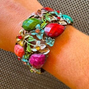 Enamel and stone flower cuff bracelet
